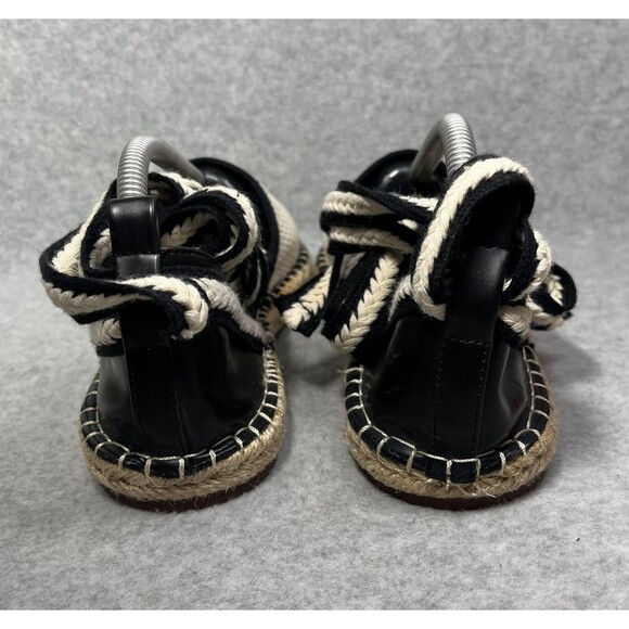 Zara Trafaluc Espadrille Flats Womens EU 40 Black White Lace Up Canvas Coastal - Picture 4 of 14